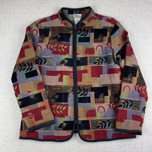 VTG Color Patchwork Tapestry Jacket Tradition Country Collection Size 16 - Picture 1 of 16